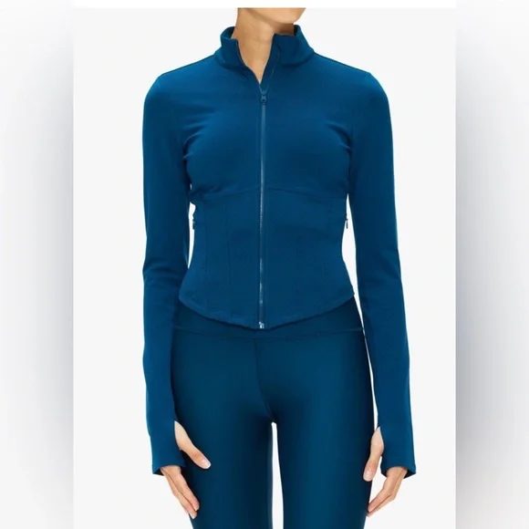 Alo Yoga Airbrush Corset Full Zip Jacket Size M Eclipse Blue - Picture 6 of 14